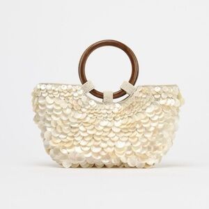 Zara Faux Mother of Pearl Shell Appliqué Bag Purse Crossbody Bohemian Festival